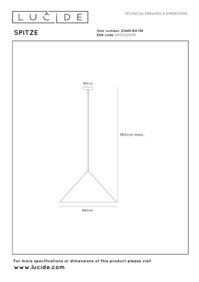 Lucide SPITZE - Pendant light - Ø 60 cm - 1xE27 - Grey - Vibes